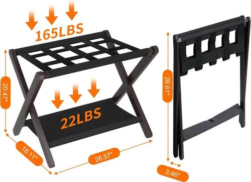 Miniatura 2 de Heybly HLR010Z1 - Portaequipajes, soporte plegable para maleta con estante de almacenamiento, soporte de equipaje de alta resistencia