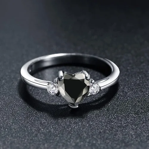 Miniatura 2 de ACEFEEL - Anillo de compromiso de plata de ley 925 con forma de corazón de ópalo blanco