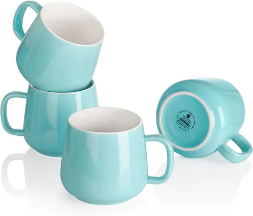 Miniatura 11 de Teocera Juego de 4 tazas de café de cerámica de 12 oz con asas grandes para bebidas calientes o frías como café con leche, cacao, té o jugo - Beige