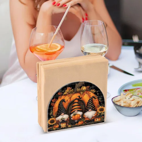 Miniatura 7 de Servilletero de otoño de gnomo negro para mesa, dispensadores de pañuelos acrílicos, servilleteros de cóctel para bodas, fiestas, eventos