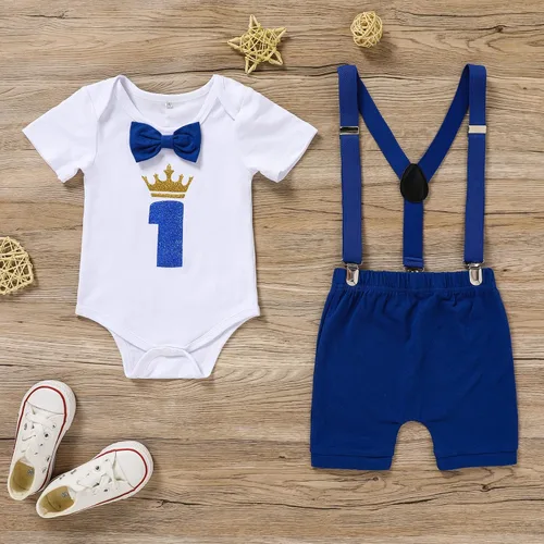 Miniatura 7 de GRNSHTS Ropa divertida de primer cumpleaños para bebé niño, mameluco con pajarita, mameluco para tartas