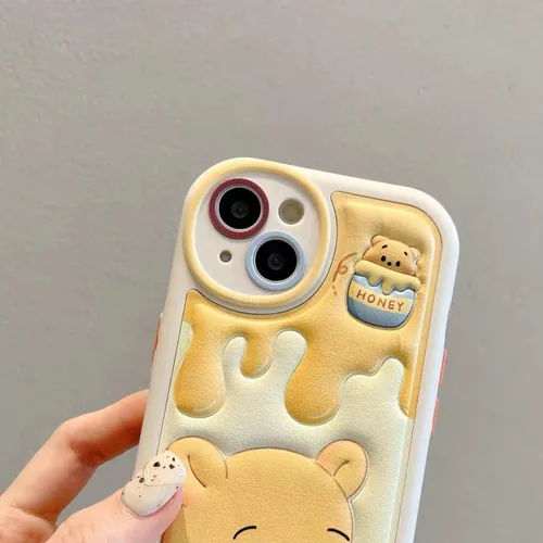 Miniatura 6 de Compatible con iPhone 15 Plus, Funda de Dibujos Animados, Funda Kawaii de Oso Lindo de Silicona 3D con Correa, TPU Suave, Protectora y a Prueba