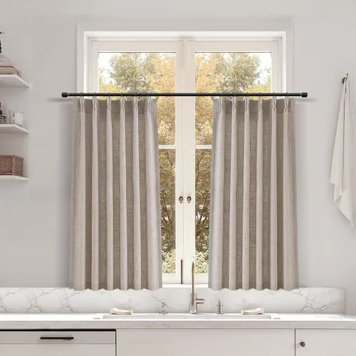 Miniatura 114 de Juego de 2 paneles de cortinas de ventana de cocina beige de 24 pulgadas de largo, con textura de lino, plisadas, filtrantes de luz, semi pequeñas