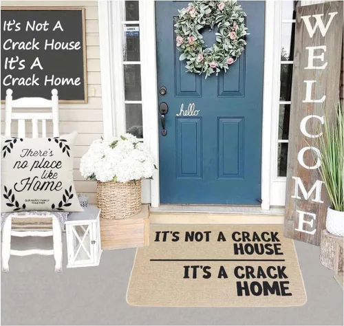 Miniatura 4 de Tapete de bienvenida de granja para puerta delantera, con texto en inglés "It's Not A Crack House", divertido tapete de entrada de goma