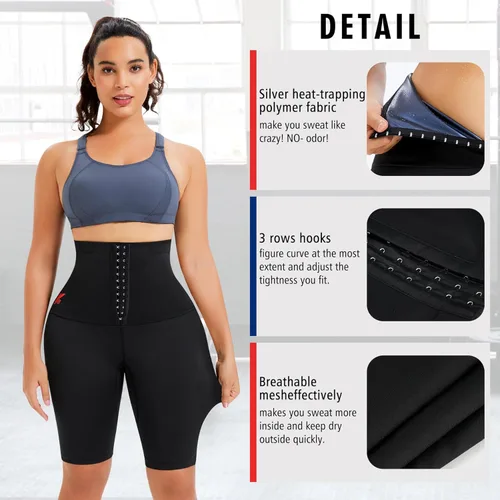 Miniatura 5 de KUMAYES - Pantalones de sauna para mujer con cintura alta, pantalones cortos adelgazantes de compresión térmica para entrenamiento, ejercicio