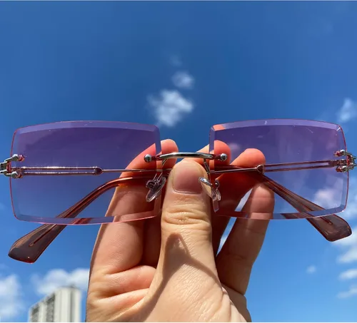 Miniatura 4 de MINCL - Gafas de sol rectangulares pequeñas para mujer ultraligeras color caramelo sin marco