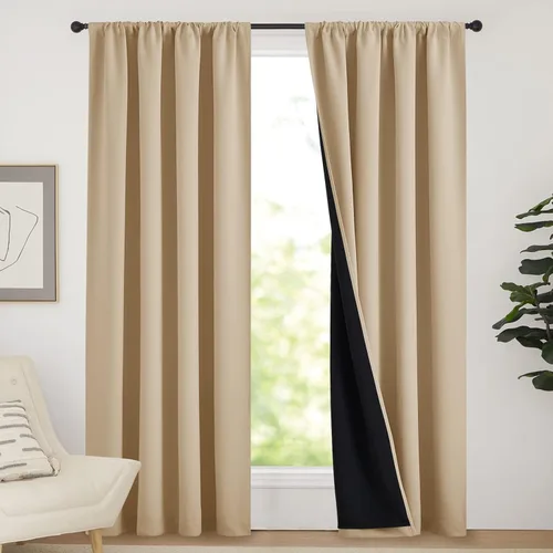 Miniatura 57 de NICETOWN Cortinas blancas 100% opacas, 2 capas gruesas completamente opacas con bolsillo para barra, cortinas aislantes térmicas para Blanco puro