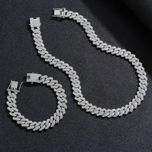Miniatura 6 de Cadena y pulsera de eslabones cubanos de oro y plata para hombres y mujeres Collar de diamantes Iced Out Miami Cuban Hip Hop Joyería