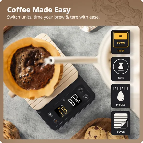Miniatura 2 de Greater Goods Báscula de café con temporizador – Báscula digital de precisión de 0.00 oz para café y café expreso para vertido, pesaje de granos