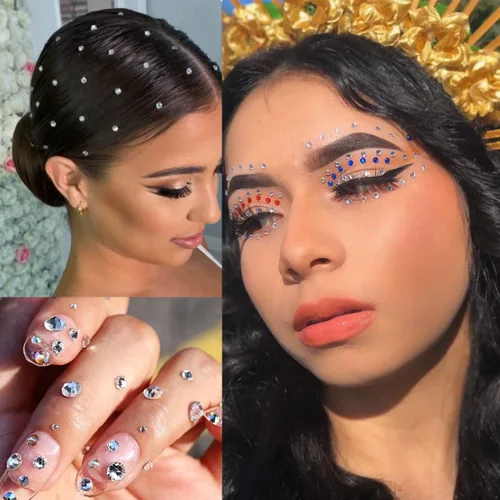 Miniatura 6 de 8 hojas de gemas faciales para maquillaje, 20 colores, diamantes de imitación, perlas para el cabello, gemas para ojos, joyas para el cuerpo, arte