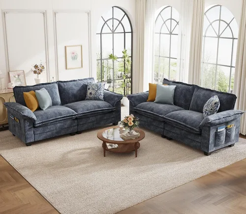 Miniatura 30 de KKL Sofá Seccional Modular de 89 Pulgadas, Sofá de Amor de 2 Asientos Sofá Nube con Asiento Profundo, Sofás Seccionales de Chenilla para Sala