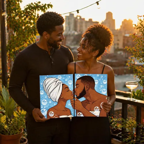 Miniatura 5 de Nuberlic Paquete de 2 batas de baño para parejas, kits de pintura de lienzo predibujados para adultos, pareja, sorbo y pintura, cita nocturna