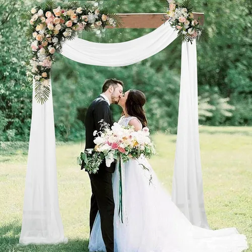 Miniatura 8 de AMZLOKAE Cortinas de arco de boda burdeos 2 paneles de tela de gasa de 18 pies 6 yardas de decoración elegante de gasa Perfecto para ceremonia