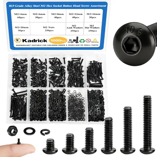 Miniatura 20 de Kadrick 1230 piezas de tornillos de acero inoxidable 304, surtido métrico M2 M3 M4 M5, kit de pernos de cabeza hexagonal de botón de 4mm-20mm
