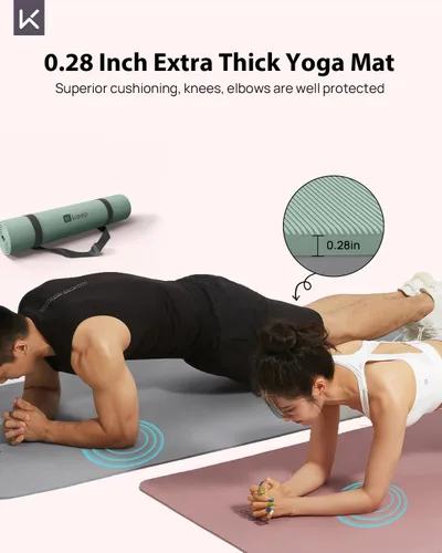 Miniatura 3 de KEEP Tapete de yoga, 32 pulgadas, extra ancho, para hombres y mujeres, 0.276 in de grosor, doble cara, antideslizante, ecológico, tapete de yoga
