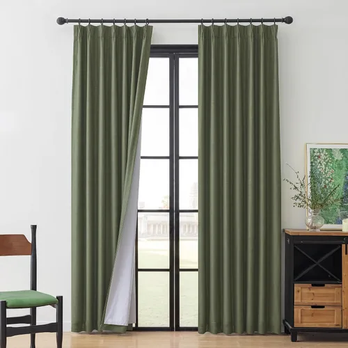 Miniatura 31 de MYSKY HOME Dusty Blue Full Black Out Pinch Pleated Curtains 63 inches Long for Bedroom Linen Textured with Blackout Liners Blue Gray Thermal