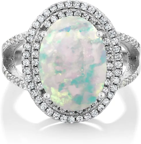 Miniatura 12 de Gem Stone King Anillo de piedra preciosa y piedra natal de 5-10 quilates para mujer Plata de ley 925 Ovalado 14X10MM Anillo de boda