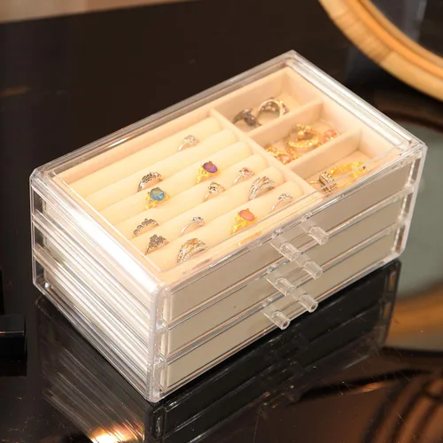Miniatura 7 de Organizador de joyas Cq Acrylic de terciopelo con 3 cajones