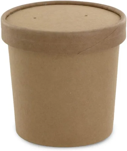Miniatura 7 de Cuencos de sopa de papel kraft ecológicos Vasos desechables de papel kraft con tapa Contenedores marrones – Tazas de sopa ideales