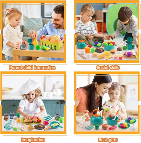 Miniatura 9 de 118 piezas de mini accesorios de cocina para niños, juego de cocina de simulación con utensilios de cocina, vajilla y 2 juegos de frutas, regalo