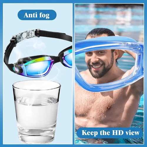 Miniatura 3 de Konohan Paquete de 10 gafas de natación a granel para niños y adultos, gafas de piscina antivaho de silicona sin fugas, gafas de natación