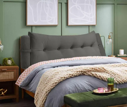 Miniatura 2 de Peachwell Almohada triangular de lectura para descanso en cama, cojín cilíndrico grande para cabecero, respaldo en cuña con dos almohadas Gris