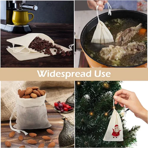 Miniatura 5 de 50 bolsas de muselina de algodón de 3.94 x 3.15 pulgadas, bolsas ecológicas con cordón para bolsitas reutilizables, manualidades, tés, especias
