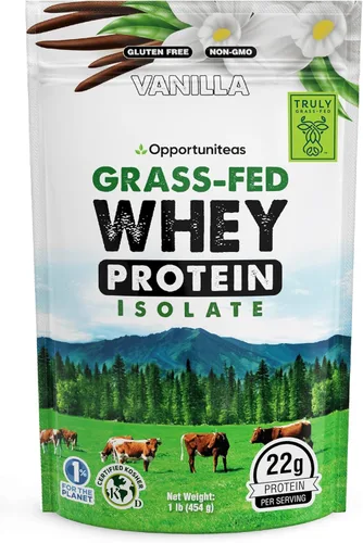 Miniatura 11 de Opportuniteas Polvo aislado de proteína de suero alimentado con hierba, 0.99 oz de proteína sin sabor en polvo sin edulcorantes artificiales, vacas