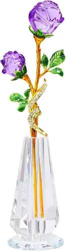 Miniatura 10 de YWHL Figura de flor de rosa azul hecha a mano con florero, ramo de flores de cristal, adorno de rosas para novia, hermana, mujer, flor de cristal