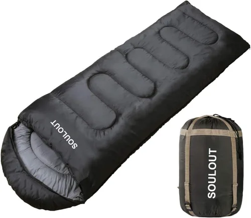 Saco de dormir de 3 a 4 estaciones para adultos y niños, bolsa de camping ligera y cálida para clima frío con saco de compresión impermeable - Gris