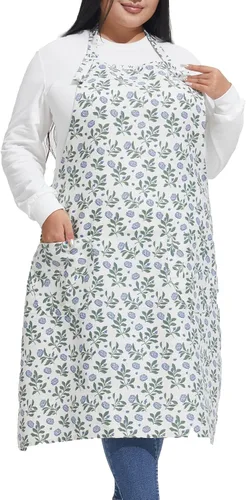 Miniatura 35 de Delantales de algodón y lino para hornear, talla grande, para mujer, con bolsillos, cocina
