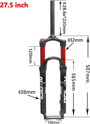 Miniatura 4 de 26/27.5/29 Suspension Fork 100mm Travel,28.6mm Straight Tube QR 9mm Double Chamber Crown Lock Aluminum Alloy XC Mountain Fork Red/Black