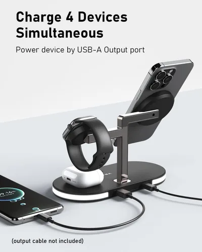Miniatura 4 de VBA Estación de carga inalámbrica 4 en 1 para cargador Apple MagSafe, soporte de cargador inalámbrico magnético de carga rápida con luz nocturna