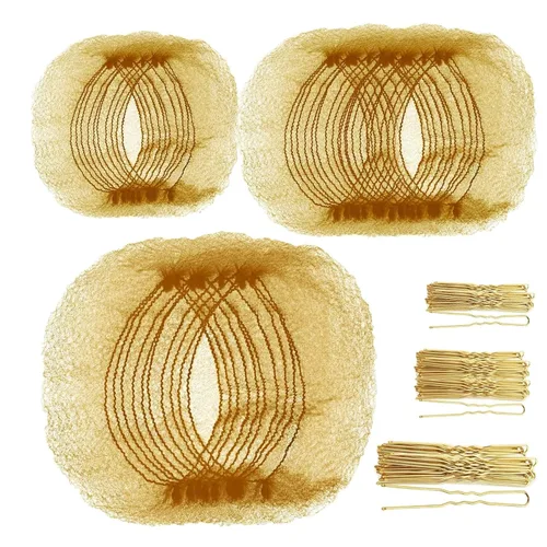 Miniatura 11 de Teenitor Juego de accesorios para el cabello, incluye 40 redes invisibles para recital de ballet y 80 pines para hacer moños, marrón, 3 tamaños