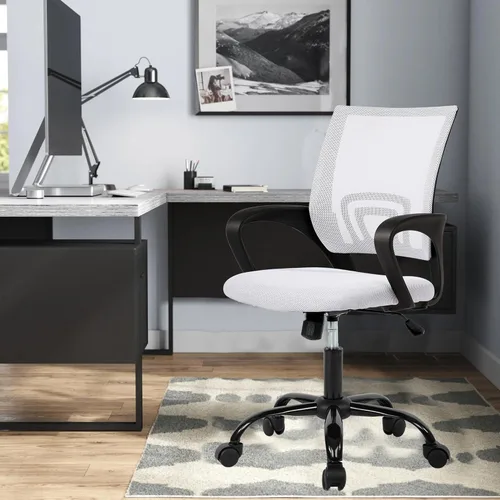 Miniatura 11 de Juego de 2 sillas ergonómicas de escritorio, sillas de oficina de malla para computadora con soporte lumbar y reposabrazos, silla de trabajo Gris