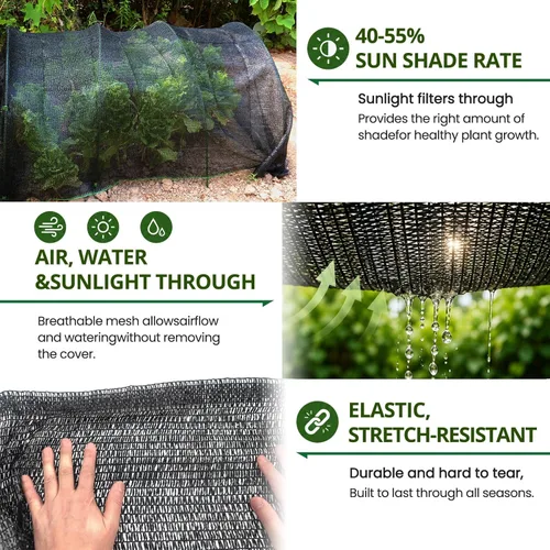 Miniatura 4 de Malla de resistencia UV, tela de sombra, protector solar, sombrilla de malla negra del 40 % para plantas de flores de jardín, Negro