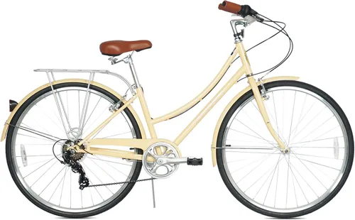 Miniatura 2 de MICARGI Kansans Beach Cruiser Bike - Empuñaduras de cuero de 7 velocidades y cojín de asiento V-Brake para adultos Vainilla