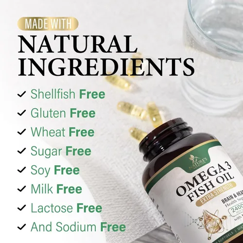 Miniatura 7 de Suplementos de aceite de pescado Omega 3 – 2400 mg de aceite de pescado por porción – Omega-3 de triple fuerza con ácidos grasos EPA y DHA – Apoyo