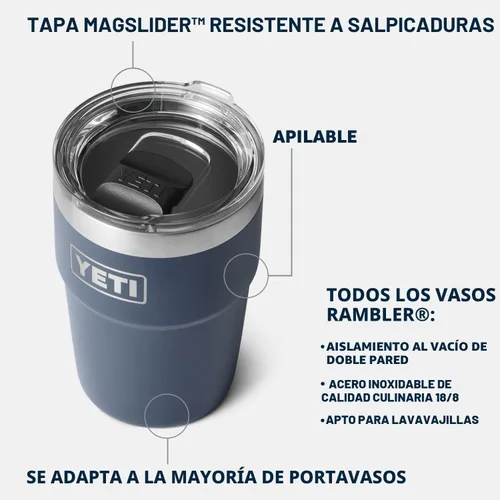 Miniatura 2 de YETI Rambler - Vaso apilable de 16 onzas, aislado al vacío, de acero inoxidable con tapa MagSlider Apilable