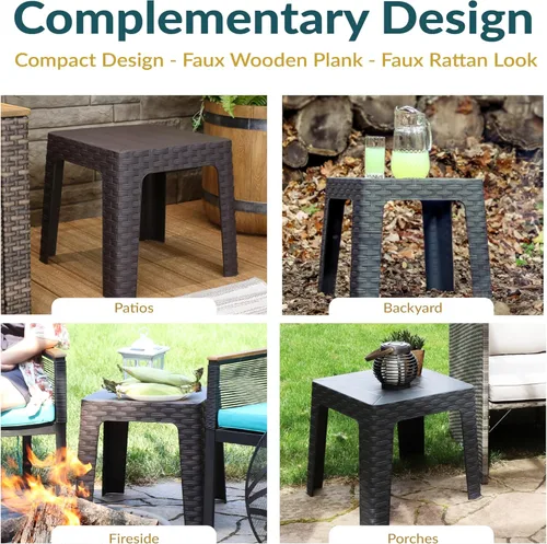 Miniatura 6 de Sunnydaze Adirondack - Mesa auxiliar pequeña para exteriores para elementos esenciales de balcón, mesa auxiliar cuadrada de plástico para patio