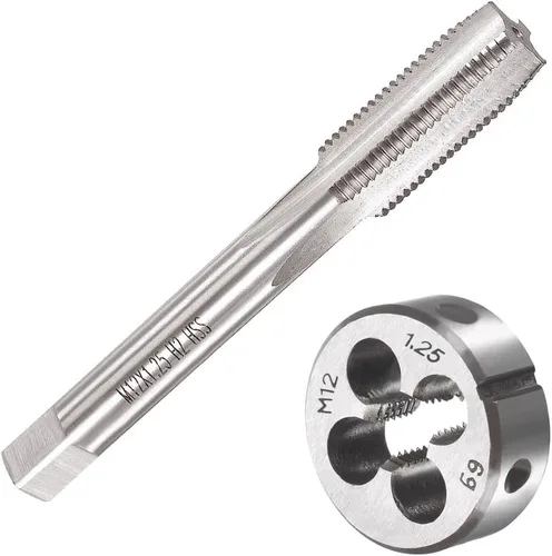 M12 X 1.25 Métrico Grifo y Troquel Set M12 X 0.049 in HSS Recto Estriado Máquina Rosca Mano Derecha Tornillo Macho y Troquel de Roscado Redondo