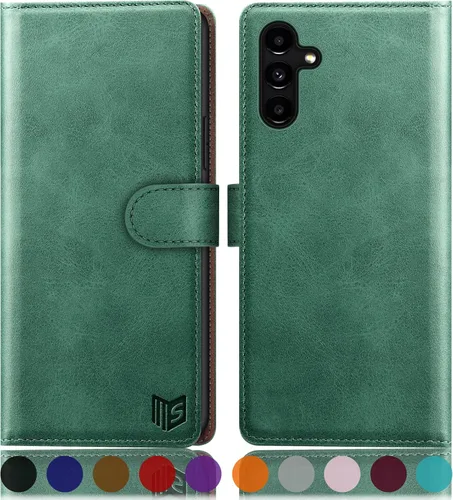 SUANPOT Funda tipo cartera para Samsung Galaxy A54 5G con bloqueo RFID, tarjetero de crédito, funda protectora de piel sintética con tapa para Verde