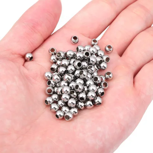Miniatura 5 de BEADIA Cuentas espaciadoras de acero inoxidable de 0.197 x 0.157 in, redondas, sueltas, para hacer joyas, 100 unidades con agujero de 0.098 pulgadas