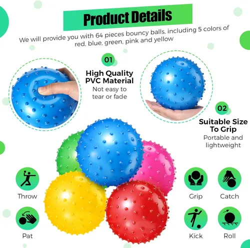 Miniatura 3 de Jerify 64 bolas Knobby de 6.3 pulgadas para niños, bolas sensoriales con bomba de aire, pequeñas inflables, suaves, puntiagudas, para niños, regalos
