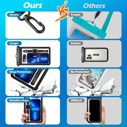 Miniatura 3 de Paquete de 4 fundas impermeables grandes para teléfono de 10.5" - Soporte transparente para celular bajo el agua - Bolsa seca universal a prueba