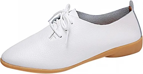 Miniatura 8 de Zapatos deportivos de moda para mujer, zapatos casuales de cuero con cordones, puntera puntiaguda, tacón bajo, mocasines ligeros, cómodos