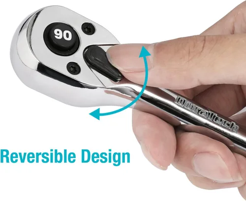 Miniatura 4 de DURATECH Trinquete de accionamiento de 1/2 pulgada, llave de trinquete de liberación rápida de 90 dientes, reversible, aleación de cromo, pulido