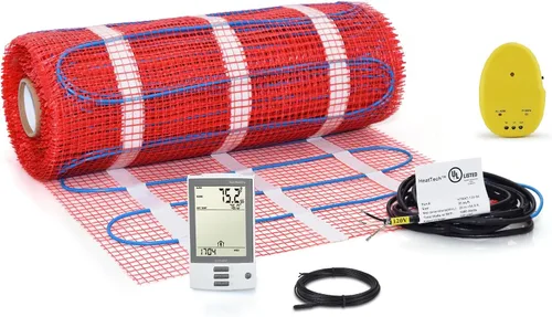 Miniatura 13 de Kit de alfombrillas calefactoras de suelo de 7.5 pies cuadrados de 120 V, sistema eléctrico de calefacción de suelo radiante, termostato