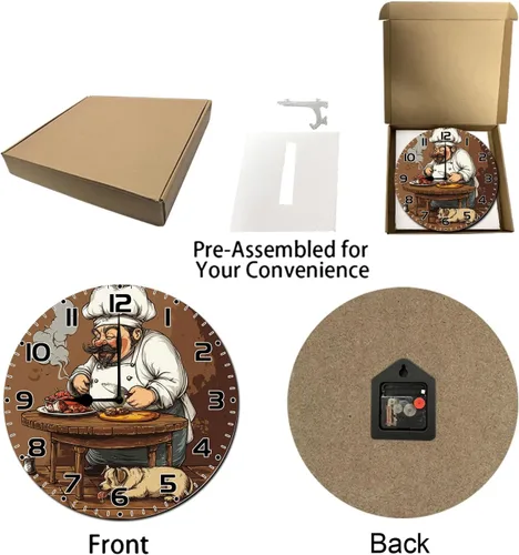 Miniatura 6 de Reloj de pared de chef de cocina divertido de 10 pulgadas, redondo, silencioso, sin tictac, reloj de pared a pilas para dormitorio, cocina, sala