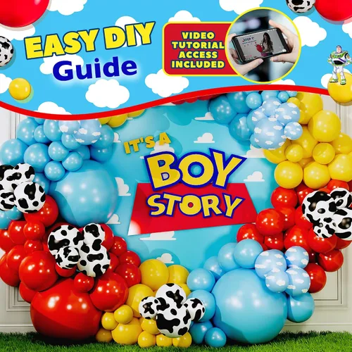 Miniatura 4 de Kit de arco de globos ALL-IN-1 Toy Story para decoración temática de baby shower de It's A Boy Story – Kit de guirnalda de globos Toy Story con Nube
